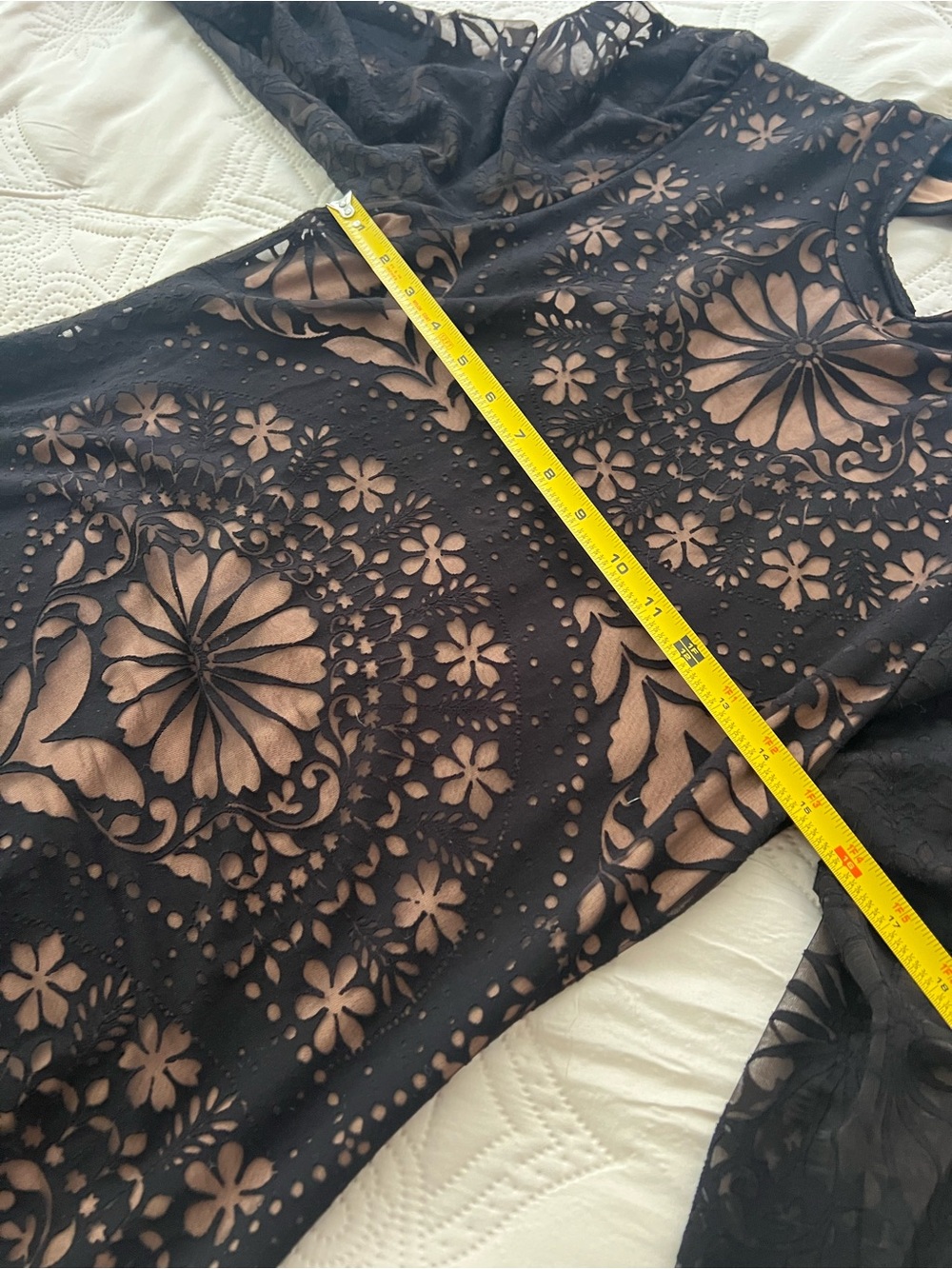 Farm Rio by Anthropologie Black Lace Overlay Long Sleeve Midi Dress L - Picture 7 of 7